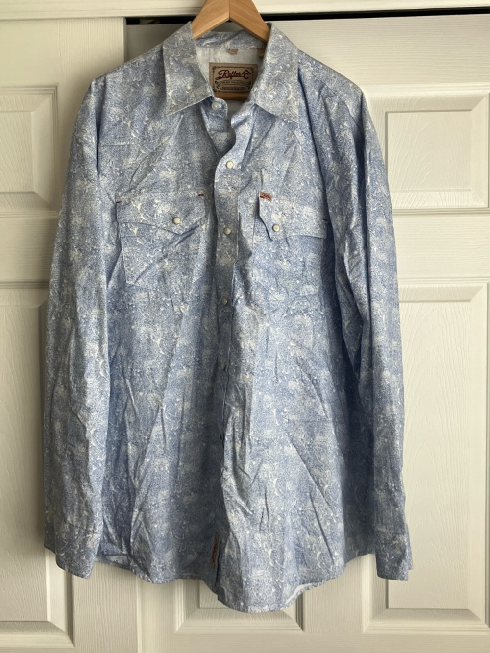 Rafter C Cowboy Collection XXL Light Blue Paisley Pearl Snap Shirt